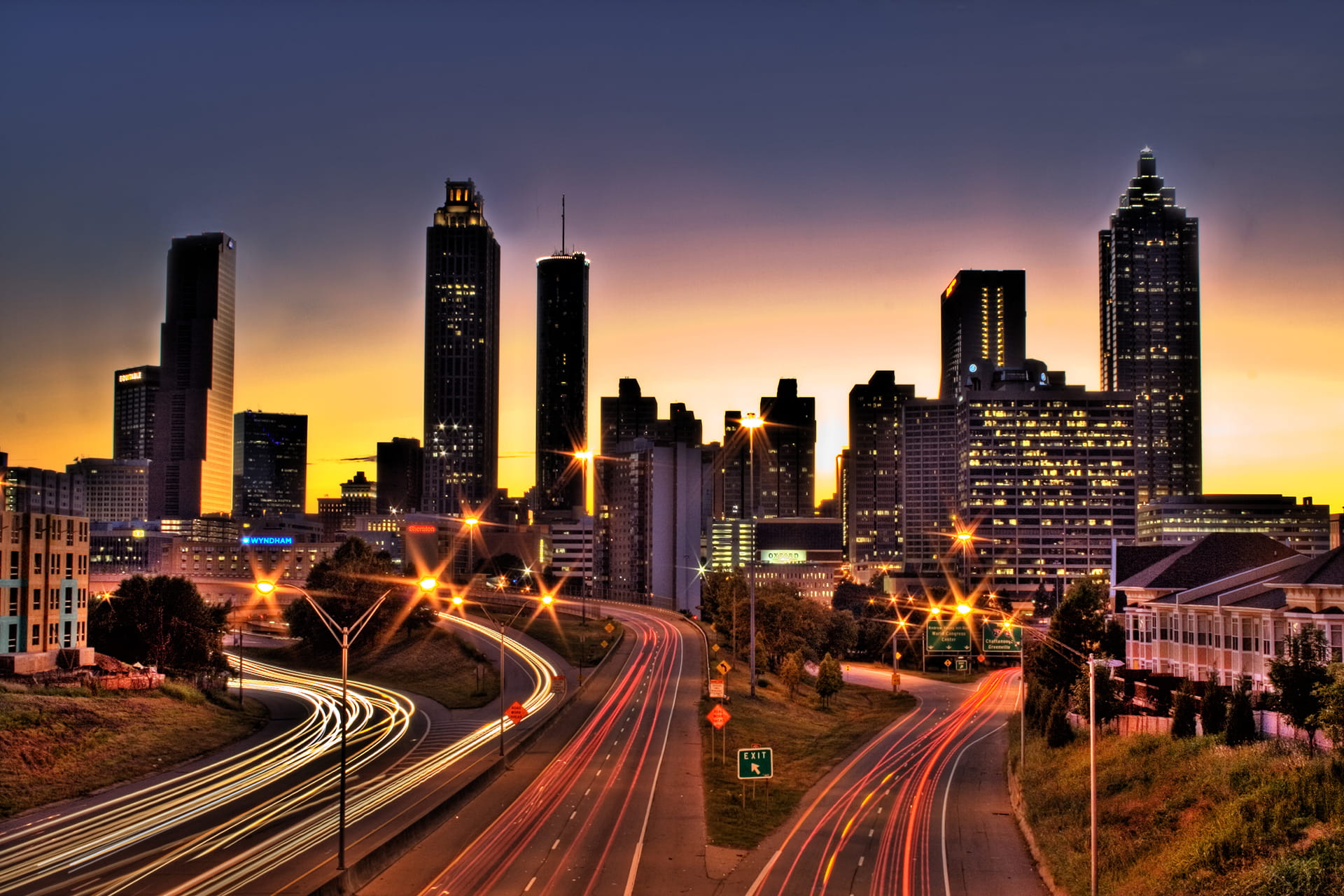 Atlanta Fast Traffic Skyline at Sunset